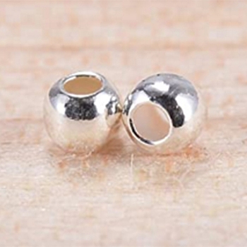 925 Sterling Silver Spacer Beads, Round, Silver, 2x2mm, Hole: 0.7~1mm, about 60pcs/g