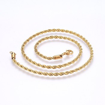 304 Stainless Steel Rope Chain Necklaces, with Lobster Claw Clasps, Real 18K Gold Plated, 17.7 inch(45cm), 2mm