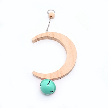 Wooden Swing, with Iron Cable Chain, Ring & Random Color Bell, Moon, BurlyWood, 285mm
