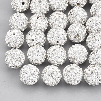Handmade Polymer Clay Rhinestone Beads, Round, Pave Disco Ball Beads, Crystal, PP13(1.9~2mm), 7 rows rhinestone, 11.5~12mm, Hole: 1.4mm