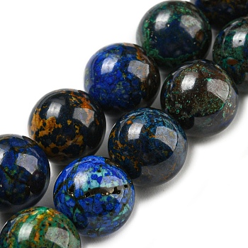 Natural Azurite Beads Strands, Round, 10mm, Hole: 0.9mm, about 38~40pcs/strand, 15.47''~15.87''(39.3~40.3cm)