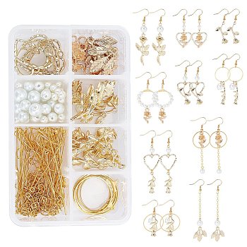 Rose Theme Dangle Earrings DIY Making Kit, Including Alloy Pendants, Glass Beads, Brass Earrings Hooks & Pins & Cable Chains & Linking Rings & Jump Rings, Golden, Pendant: 26pcs/set