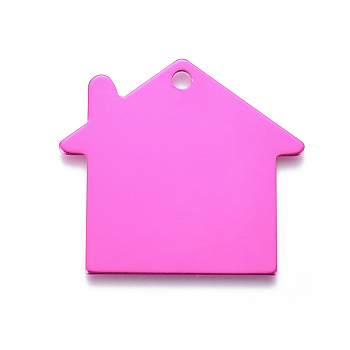 Pet Aluminium Pendants, Stamping Blank Tag, House, Deep Pink, 35x38x1mm, Hole: 3mm