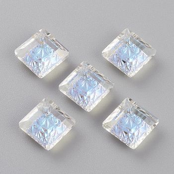 Embossed Glass Rhinestone Pendants, Abnormity Embossed Style, Rhombus, Faceted, Moonlight, 13x13x5mm, Hole: 1.2mm, Diagonal Length: 13mm, Side Length: 10mm