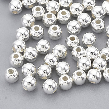 CCB Plastic Beads, Round, Silver Color Plated, 3.5~4x3.5mm, Hole: 1mm, about 16000pcs/500g