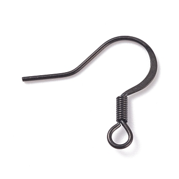 Stainless Steel French Earring Hooks, with Horizontal Loop, Flat Earring Hooks, Electrophoresis Black, 16x16x1.5mm, Hole: 2mm, 22 Gauge, Pin: 0.6mm