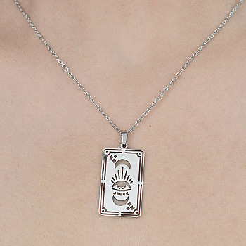 201 Stainless Steel Hollow Tarot Card Pendant Necklace, Stainless Steel Color, 17.72 inch(45cm)