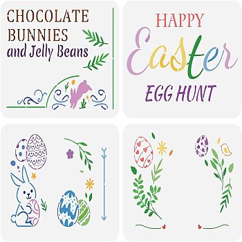 4Pcs 4 Styles PET Hollow Out Drawing Painting Stencils Sets, for DIY Scrapbook, Photo Album, Easter Egg & Rabbit & Word, Easter Theme Pattern, 29.7x21cm, about 1pc/style