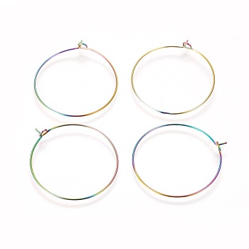 Ion Plating(IP) 304 Stainless Steel Hoop Earrings Findings, Wine Glass Charms Findings, Rainbow Color, 21 Gauge, 35x0.7mm