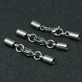 304 Stainless Steel Lobster Claw Clasps, with Tube Cord Ends, Stainless Steel Color, 33mm, Hole: 3mm