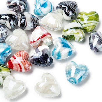 Handmade Lampwork Beads, Pearlized, Heart, Mixed Color, 20x20x13mm, Hole: 2mm
