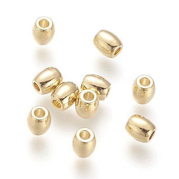 Brass Beads, Nickel Free, Real 18K Gold Plated, Oval, 4.5x4mm, Hole: 2mm