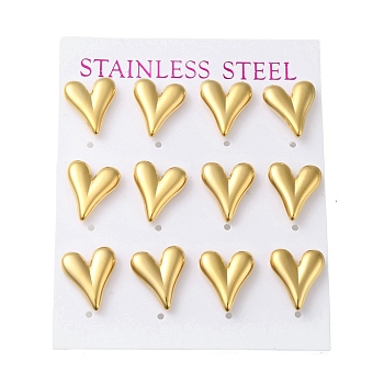 PVD Vacuum Plating 304 Stainless Steel Stud Earring, Heart, Golden, 14x12mm, 12pcs/set