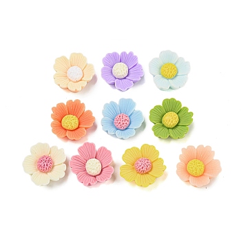 Opaque Resin Decoden Cabochons, 5-Petal Flower, Mixed Color, 21x20x5.5mm