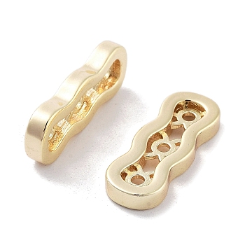 Brass Multi-Strands Links, Spacer Bars, Wavy Oval, 3-Hole, Real 18K Gold Plated, 7x19x2.5mm, Hole: 1.4mm
