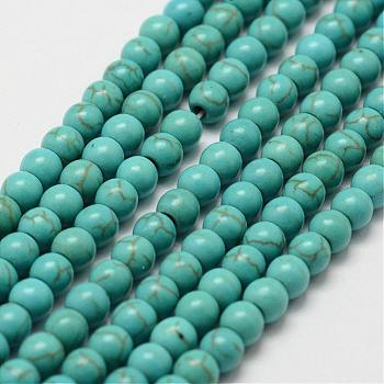 Synthetic Howlite Bead Strand, Dyed, Round, Dark Cyan, 4x3.5mm, Hole: 1mm, about 100~108pcs/strand, about 15 inch