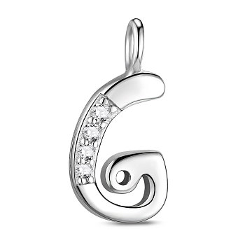 SHEGRACE Rhodium Plated 925 Sterling Silver Charms, with Grade AAA Cubic Zirconia, For Bracelet Making, Letter G, Clear, Platinum, 10x7mm