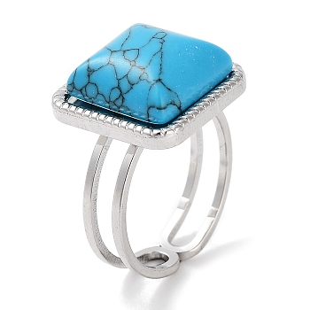 304 Stainless Steel Ring, Adjustable Synthetic Turquoise Rings, Square, 15x15mm, Inner Diameter: Adjustable