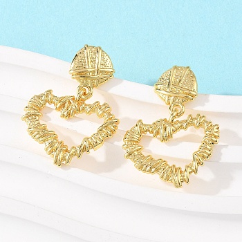 Brass Heart Dangle Stud Earrings, Long-Lasting Plate, Rack Plating, Lead Free & Cadmium Free, Real 18K Gold Plated, 30x22mm