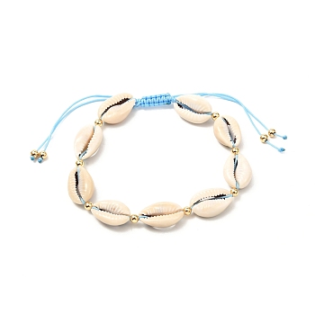 Natural Cowrie Shell Braided Bead Anklets for Girl Women, WhiteSmoke, Light Sky Blue, Inner Diameter: 2-1/4~3 inch(5.6~77cm) 