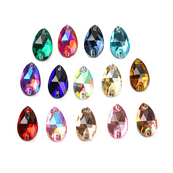 Glass Connector Charms, Faceted, Teardrop Links, Mixed Color, 18x10.5x4.5mm, Hole: 1.2mm