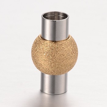 Textured 304 Stainless Steel Column Magnetic Clasps with Glue-in Ends, Golden & Stainless Steel Color, 20x12mm, Hole: 6mm