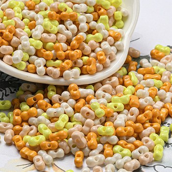 Opaque Baking Paint Glass Seed Beads, Peanut, Gold, 6x3x3mm, Hole: 1.2mm, about 6250pcs/pound