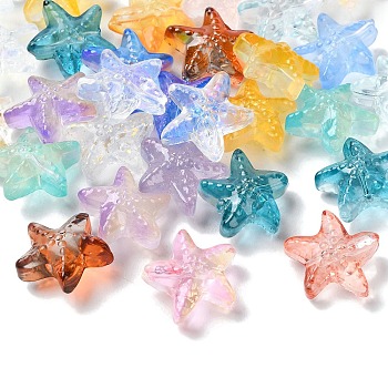 Transparent Glass Beads, Starfish, Mixed Color, 15x15x7mm, Hole: 0.8mm