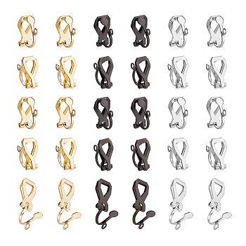 60Pcs 3 Colors 304 Stainless Steel Clip-on Earring Findings, with Horizontal Loops, Mixed Color, 12x6x8.5mm, Hole: 1mm, 20pcs/color