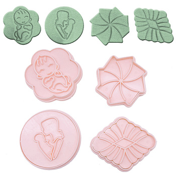 Food Grade Plastic Molds, Fondant Molds Set, Bakeware Tools, For DIY Cake Decoration, Chocolate, Candy Mold, Windmill & Flower & Flat Round & Rhombus, Mother's Day, Pink, 71~85x66~75x10mm, Inner Diameter: 63~68x60~68mm, 4pcs/set