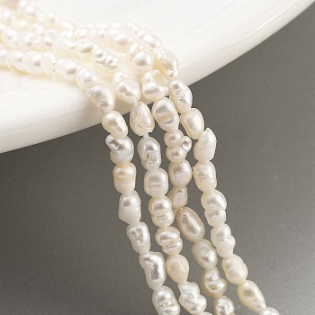 Natural Keshi Pearl Cultured Freshwater Pearl Beads Strands, Baroque Pearls, Grade 3A, Rice, Snow, 2~2.5mm, Hole: 3mm, about 55pcs/strand, 7.09''(18cm)