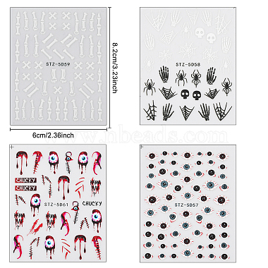 Olycraft 4 Sheets 4 Style Halloween Theme Nail Decals Stickers(MRMJ-OC0003-58)-2