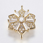 Brass Micro Pave Cubic Zirconia Links, Lead Free & Cadmium Free, Flower, Golden, 19.5x14x4mm, Hole: 1mm(KK-F737-27G-RS)