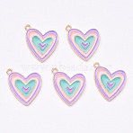 Light Gold Plated Alloy Enamel Pendants, Heart, Colorful, 19x19x1.5mm, Hole: 1.6mm(X-ENAM-R136-50)