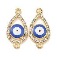 Alloy Blue Enamel Evil Eye Connector Charms, Crystal Rhinestone Links, Golden, Teardrop, 25.5x13x3mm, Hole: 1.8mm(ENAM-S003-03F)