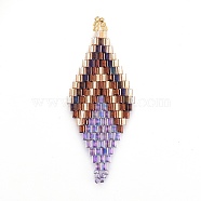 MIYUKI & TOHO Handmade Japanese Seed Beads Links, Loom Pattern, Rhombus, Lilac, 43~45x17.6~18.1x1.7~2mm, Hole: 1.2~1.5mm(SEED-E004-B01)