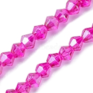Electroplate Glass Beads Strands, AB Color, Faceted, Bicone, Magenta, 4~4.5x4mm, Hole: 1mm, about 92~96pcs/strand, 13.78~14.37 inch(35~36.5 cm) (EGLA-YW0001-43)