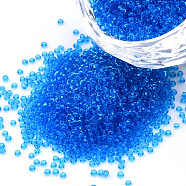 15/0 Transparent Czech Glass Seed Beads, Round, Dodger Blue, 1.5x1mm, Hole: 0.5mm, about 500g/bag(SEED-N004-004-02)
