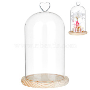 Heart Glass Dome Cover, Decorative Display Case, Cloche Bell Jar Terrarium with Wood Base, Navajo White, 143x240mm(AJEW-WH0471-48D)