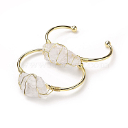 Long-Lasting Plated Brass Cuff Bangles, with Natural Quartz Crystal, Nuggets, Golden, 1-3/8 inchx2-3/8 inch(3.8x6cm), 2.8mm(BJEW-F394-A06)