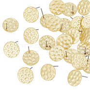 HOBBIESAY 40Pcs Iron Hammered Stud Earring Finding, Flat Round, with Hole and 100Pcs Plastic Ear Nuts, Matte Gold Color, 15mm, Hole: 1.4mm, Pin: 0.8mm(IFIN-HY0001-02MG)