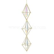 Brass Pouch Transparent Glass Big Cone Pendulum Pendant Decorations, for Home Decorations, Golden, 330mm(HJEW-JM01733)