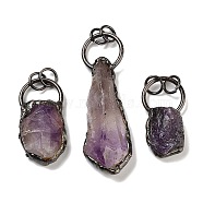 Natural Amethyst Big Pendants, Nuggets Brass Charms with Jump Ring, Red Copper, 38.5~69x20~22x11~14mm, Hole: 6.5mm(G-A221-06)