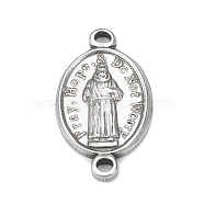 304 Stainless Steel Connector Charms, Oval Links with Saint, Religion, Stainless Steel Color, 25x13.5x2mm, Hole: 2mm(STAS-F287-14P)
