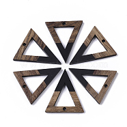 Resin & Walnut Wood Pendants, Triangle, Black, 27.5x24x3.5mm, Hole: 1.8mm(RESI-S358-56D)