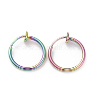 304 Stainless Steel Tubular Clip-on Earrings for Women, Rainbow Color, 15x4mm, Pin: 0.7mm(EJEW-G299-02A-M)
