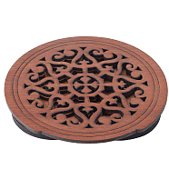Wood Guitar Sound Hole Cover, Feedback Buffers, Flat Round with Flower Pattern, Coconut Brown, 105mm(WOOD-WH0124-15)