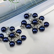 ABS Plastic Imitation Pearl Charms, with Resin Rhinestone, Round Charm, Midnight Blue, 13x8mm, Hole: 3mm(KY-TAC0011-03P-10)