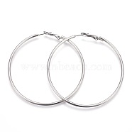 201 Stainless Steel Hoop Earrings, Hypoallergenic Earrings, Ring Shape, Stainless Steel Color, 12 Gauge, 60x59x2mm, Pin: 1mm(EJEW-F188-24P-D)