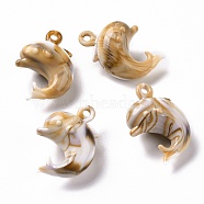 Acrylic Pendants, Imitation Gemstone Style, Dolphin, BurlyWood, 33.5x22x15mm, Hole: 2.2mm, about 157pcs/500g(OACR-C011-32)